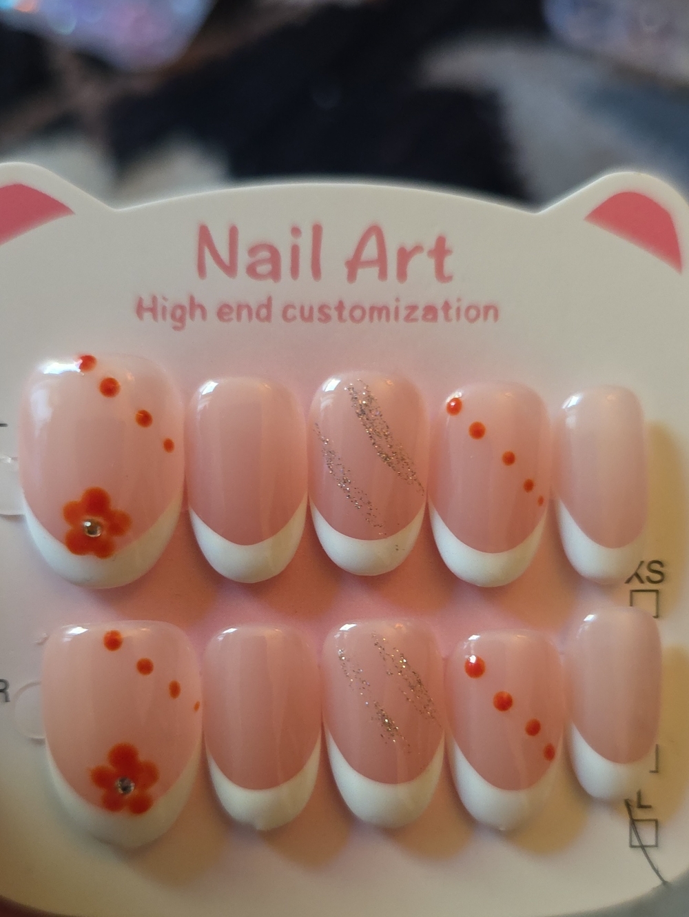 Nail Art Pink French Press-On Nails with Floral Accent Large